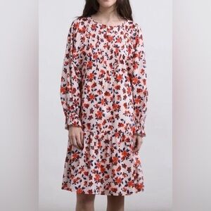 ELIZABETH & JAMES Pintuck Bib Floral Flutter Midi Dress